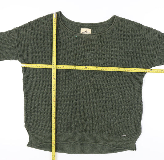 Hollister Women's Green Waffle Knit Jumper M