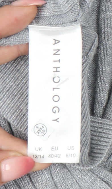 Anthology Women's Grey Cardigan, Size 12/14, Long Sleeve