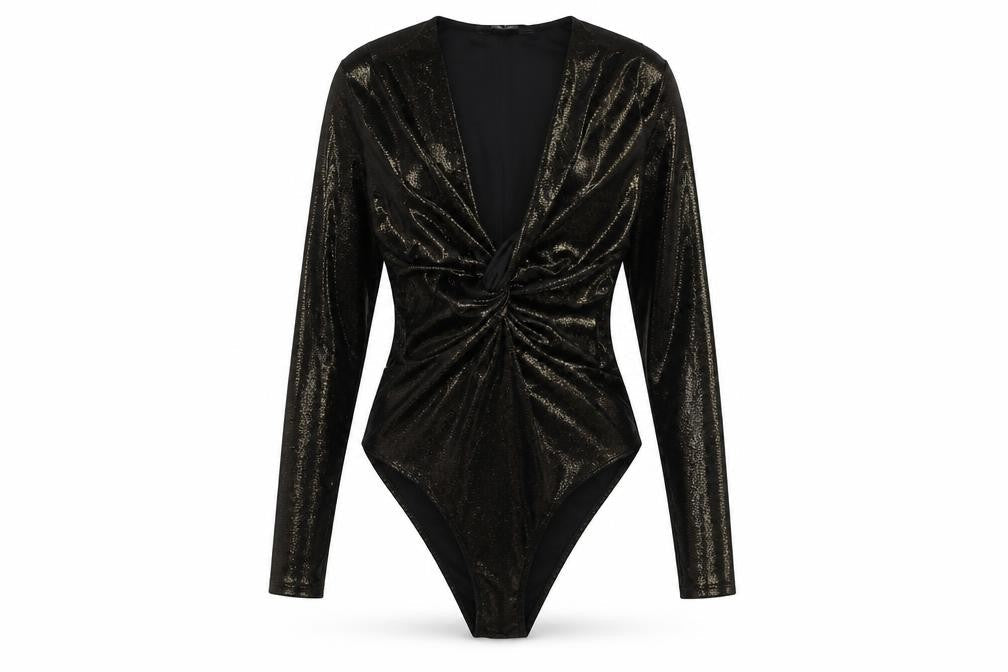 Front view of Miss Selfridge Women’s Black Velvet Bodysuit UK 6