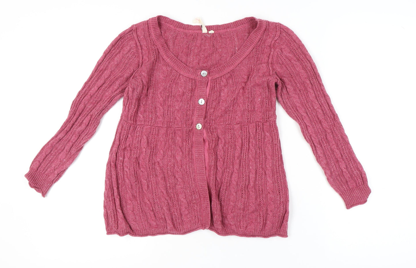 White Stuff Women's Pink Cable-Knit Cardigan Size 10