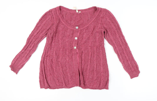 White Stuff Women's Pink Cable-Knit Cardigan Size 10
