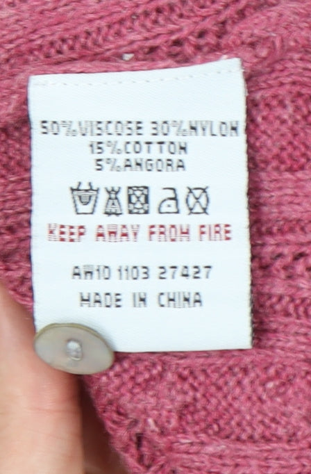 White Stuff Women's Pink Cable-Knit Cardigan Size 10