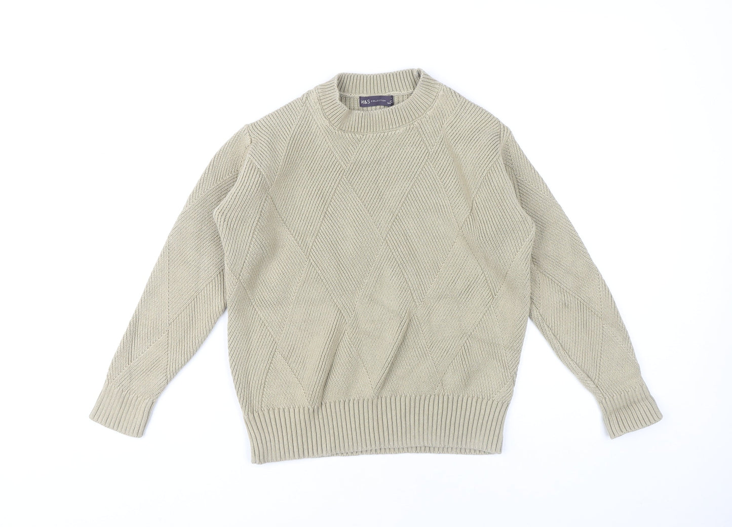 Marks and Spencer Women's XS Beige Pullover Argyle Knit Jumper