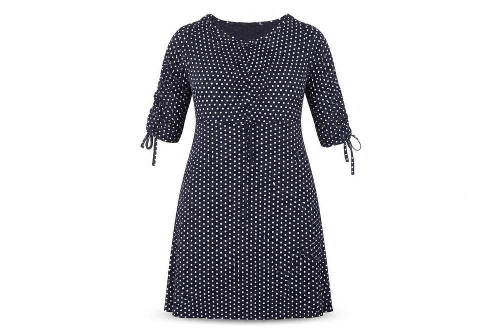 Front view of Pretty Hurts Women's Blue Polka Dot A-Line Dress, size 10