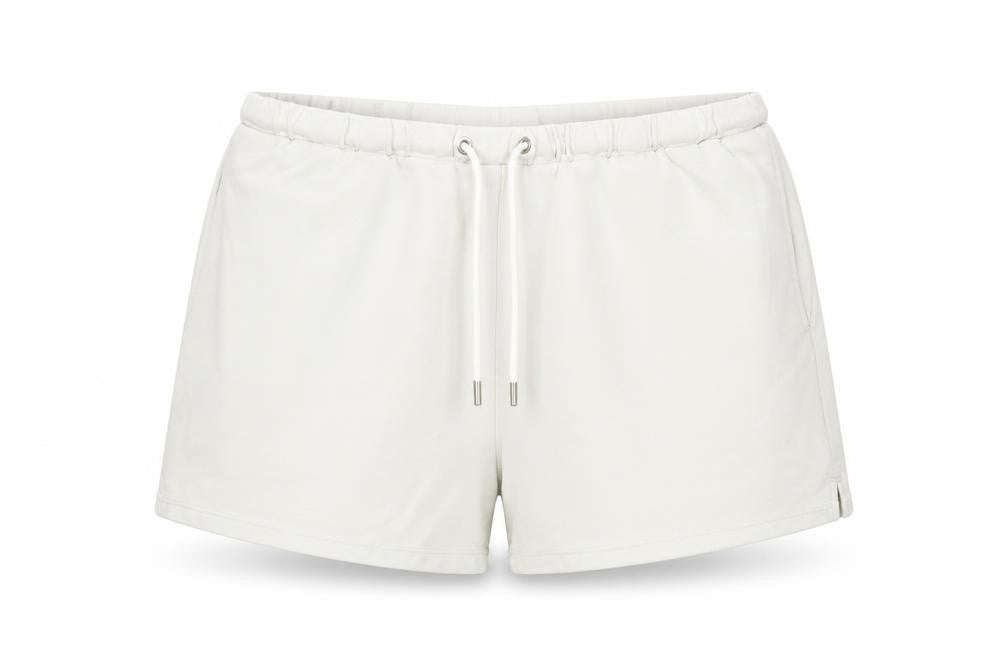 Front view of H&M Women White L Sweat Shorts, Relaxed Fit, Pockets