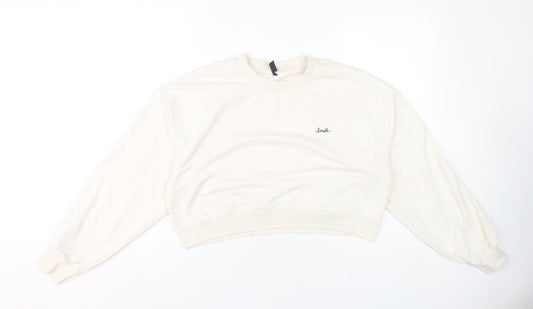H&M Ivory Women's Sweatshirt, Size 12, Casual Logo Style