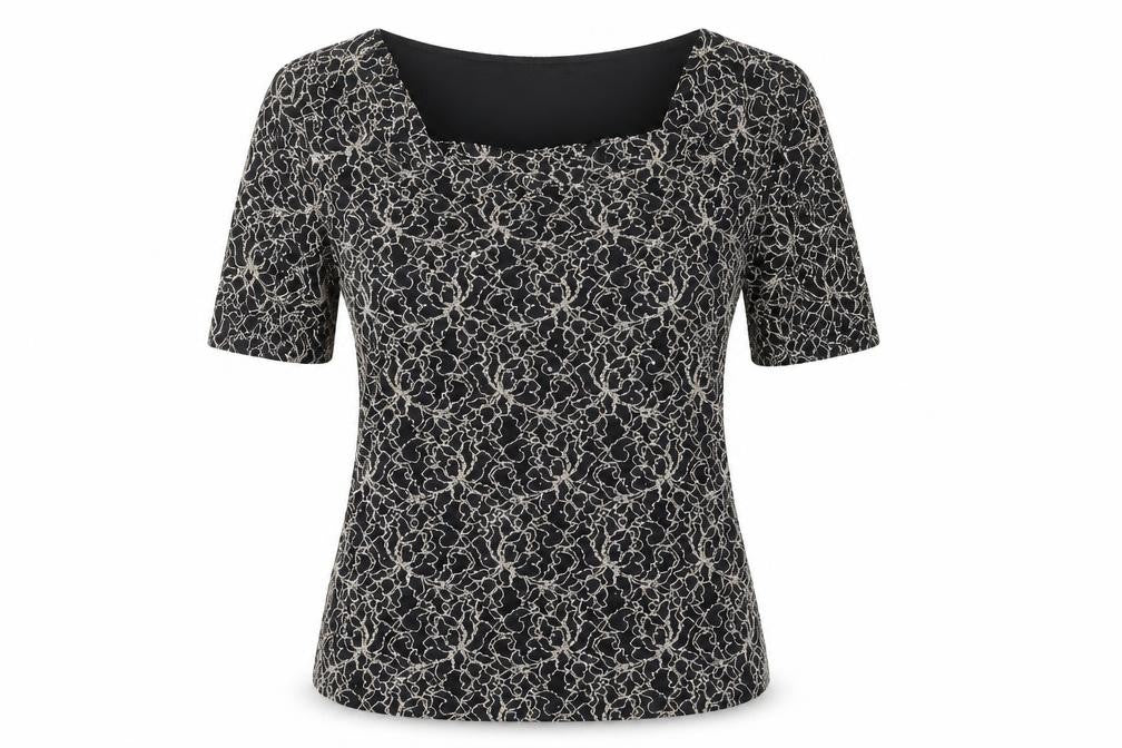 Women's Black Short Sleeve Floral Lace Top