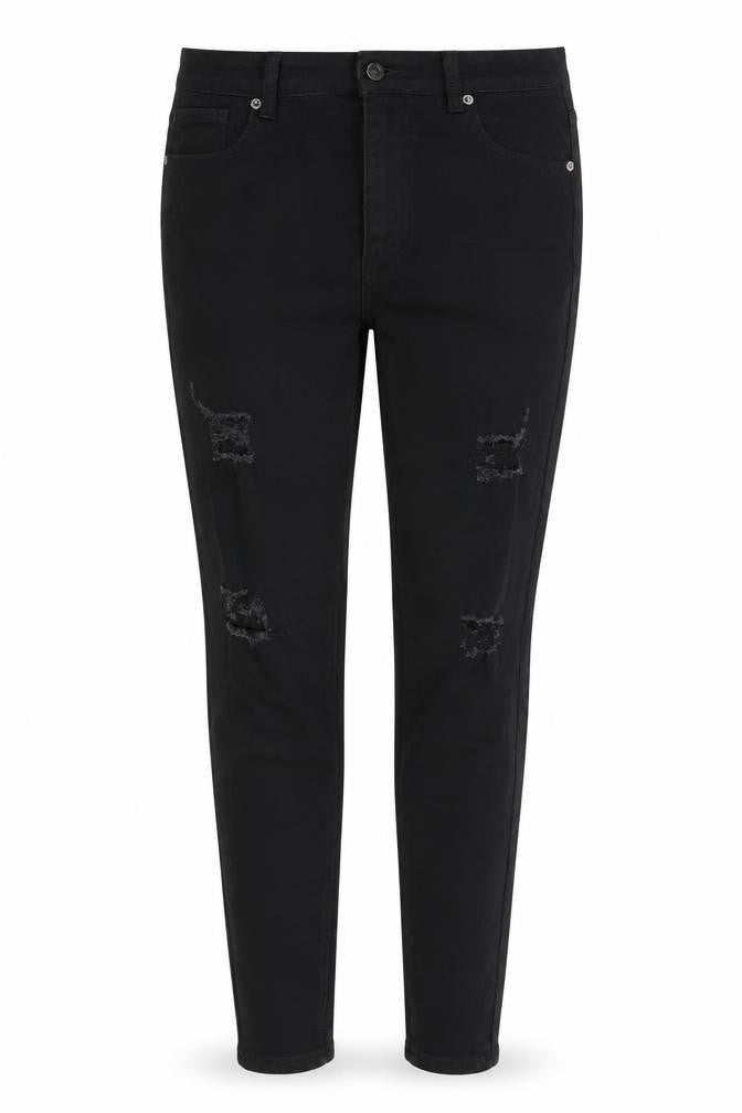 PrettyLittleThing Women's Black Skinny Distressed Jeans - Size 12