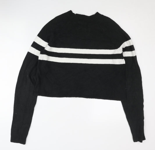 Hollister Womens Black Pullover Jumper L Striped