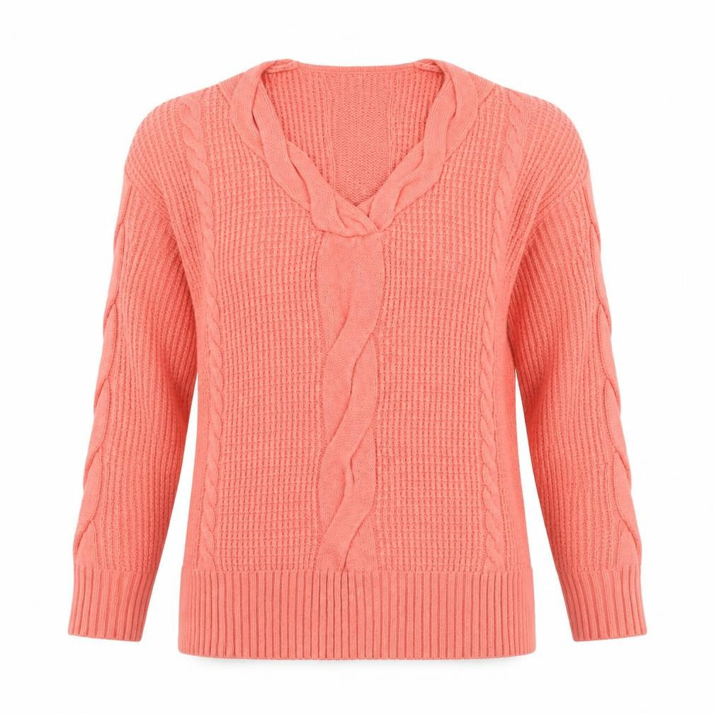 Front view of Next Women's Pink V-Neck Cable-Knit jumper S