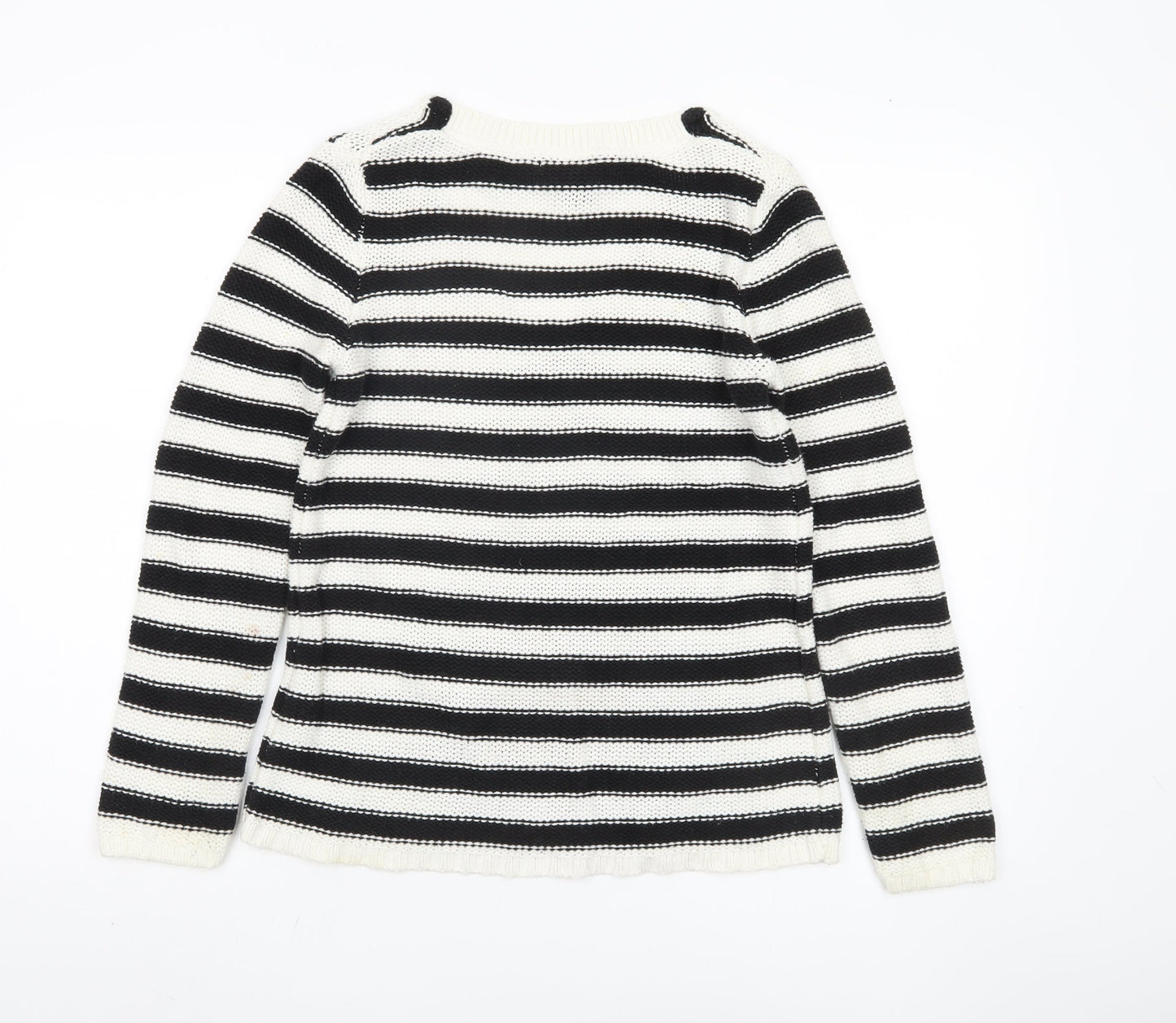 H&M Women's Black Striped V-Neck Pullover Jumper