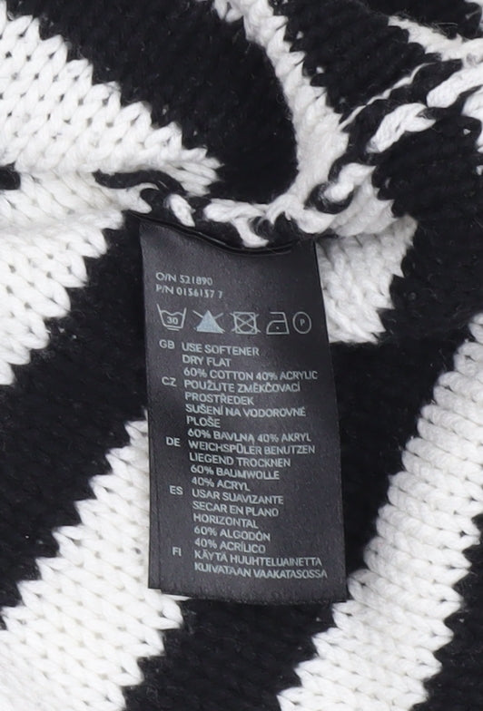 H&M Women's Black Striped V-Neck Pullover Jumper