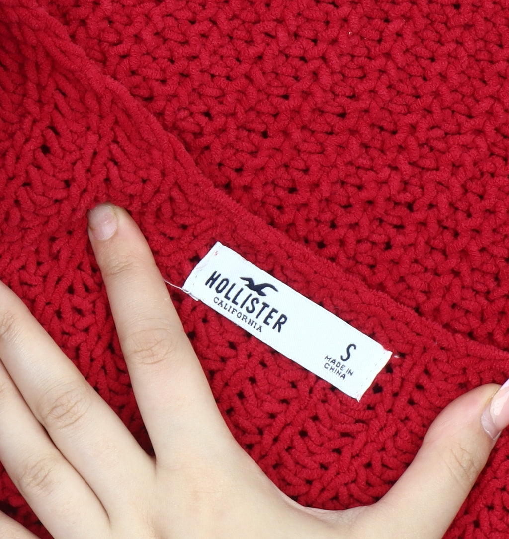 Hollister Women's Red Pullover Jumper, Size S, Chunky Knit