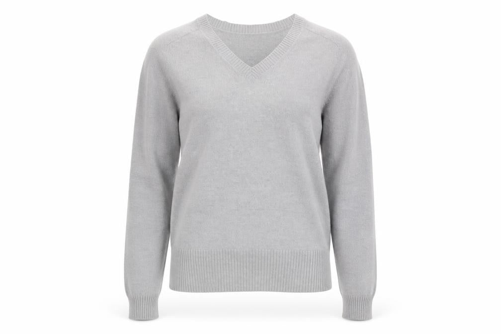 Front view of ESPRIT Women Grey V-Neck jumper - M