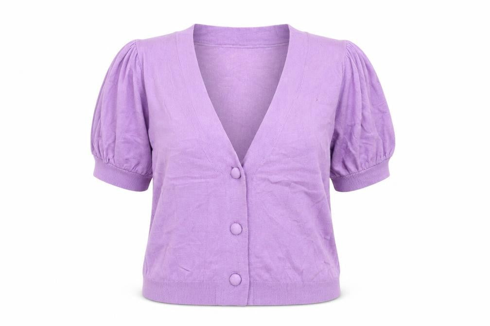 Front view of Dancing Leopard Women's Purple Cardigan -, size 14