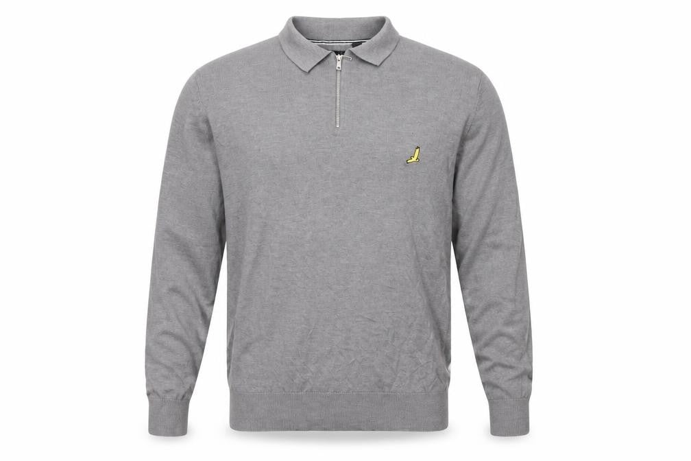 Front view of Brave Soul XL Men's Grey Collared Full Zip Jumper