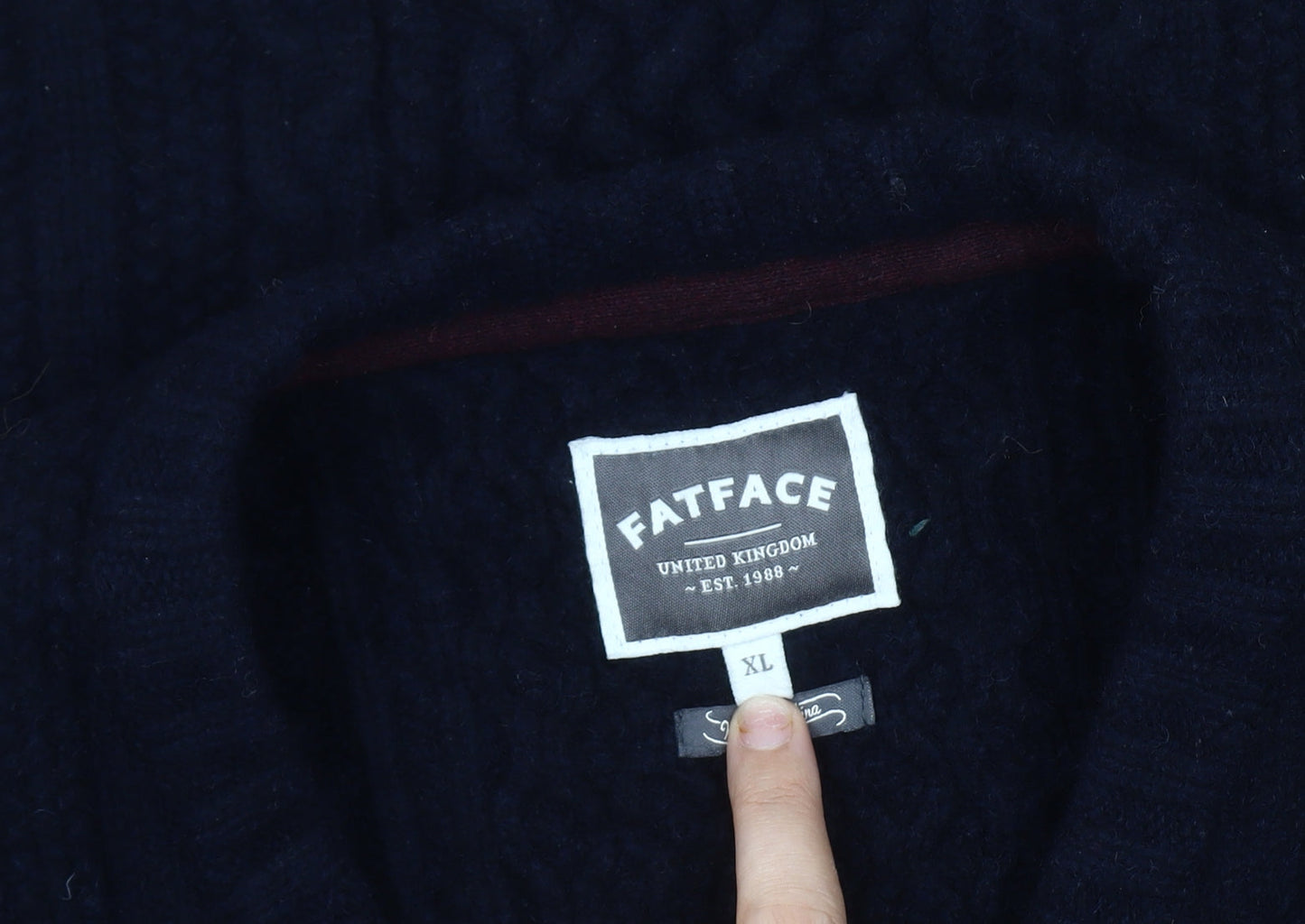 FatFace Men's Black XL Cable-Knit Wool Pullover Jumper