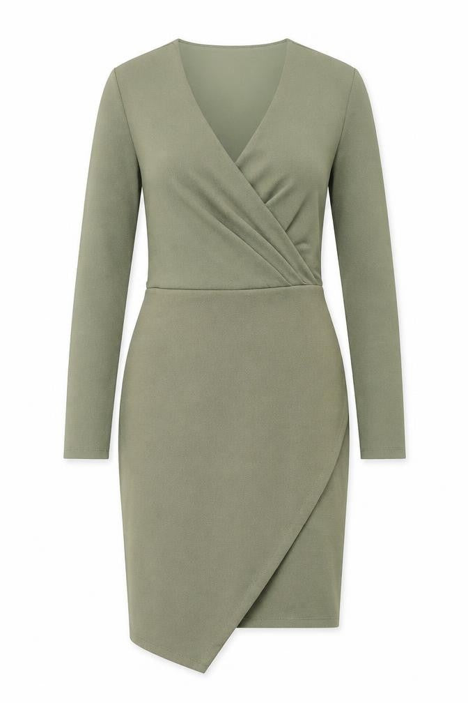 Front view of Miss Selfridge Women’s Green Wrap Dress, size UK 10