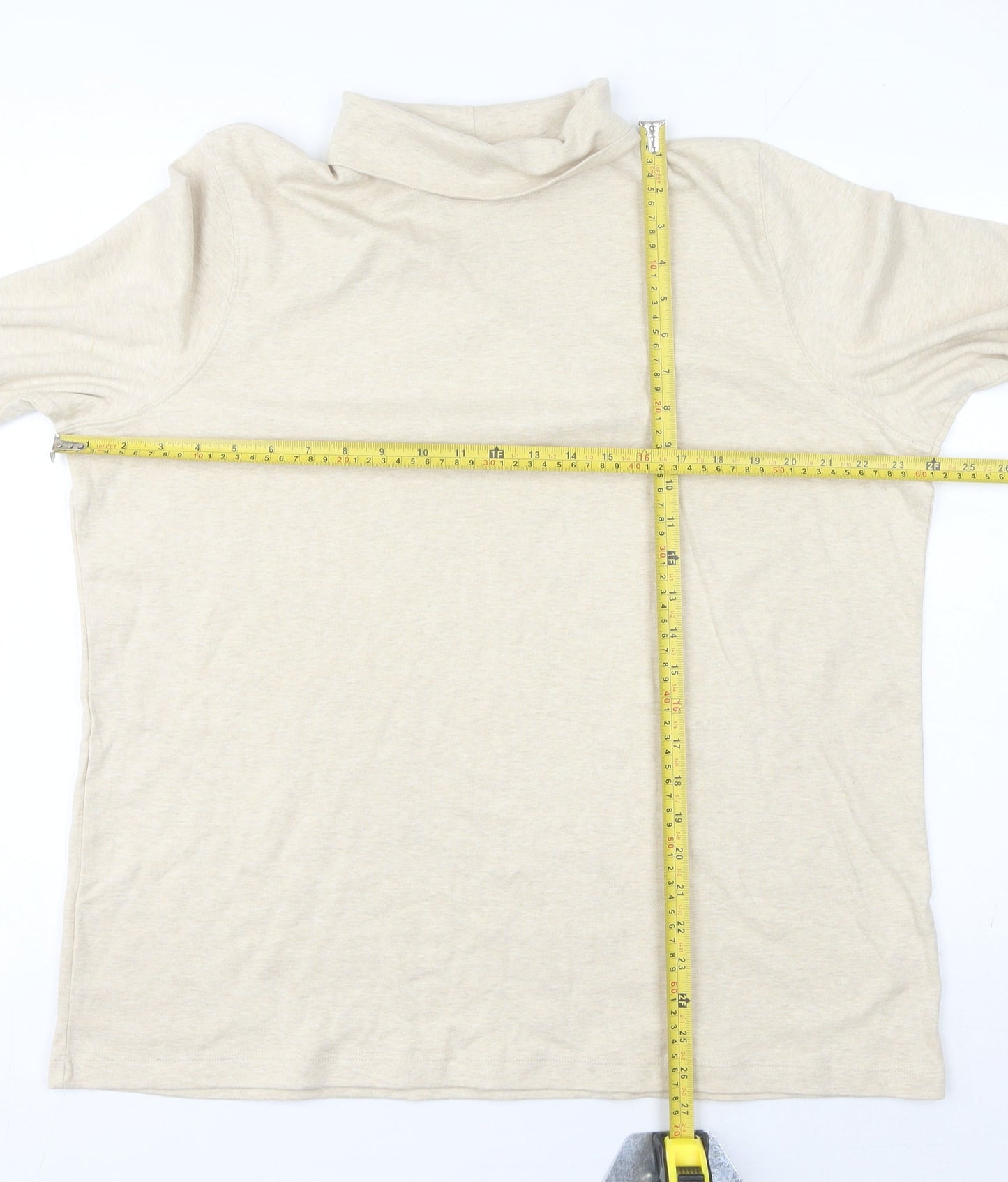 Lands' End Women's Beige Roll Neck Cotton T-Shirt XL