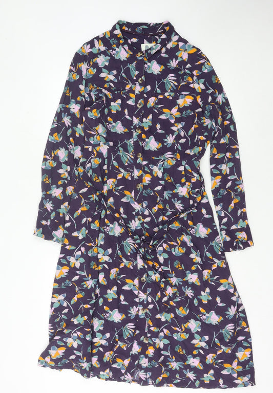 Weird Fish Women's Multicoloured Floral Shirt Dress Size 14