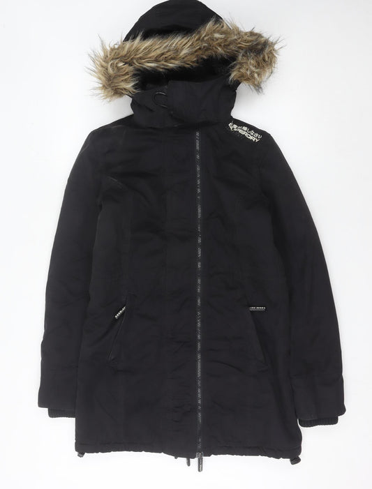 Superdry Women's Black S Parka with Fur Trim Hood