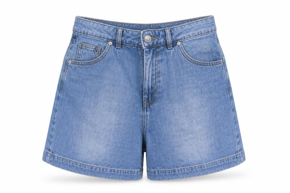 Front view of Papaya Women's Blue Denim Mom Shorts Size B