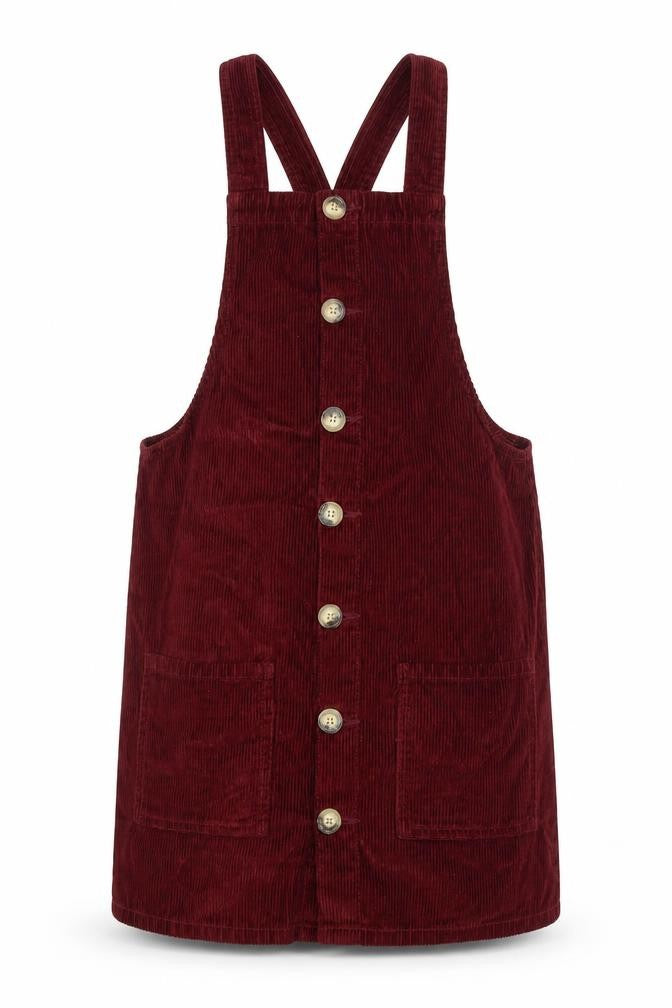 Front view of Denim Co. Women's Red Corduroy Pinafore Dress 12
