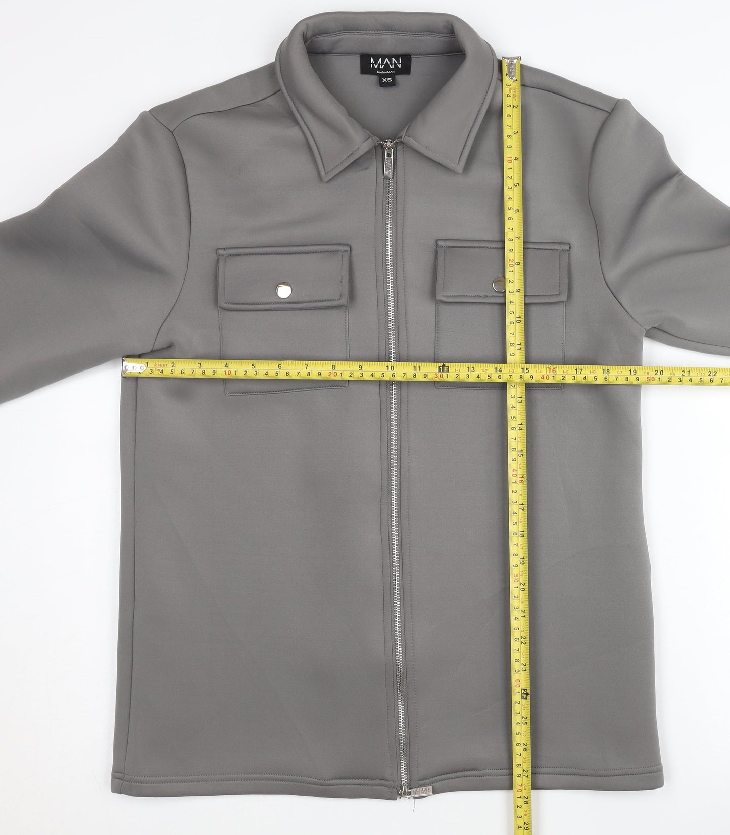 boohooMAN Men's Grey XS Basic Jacket - Casual Mid-Length