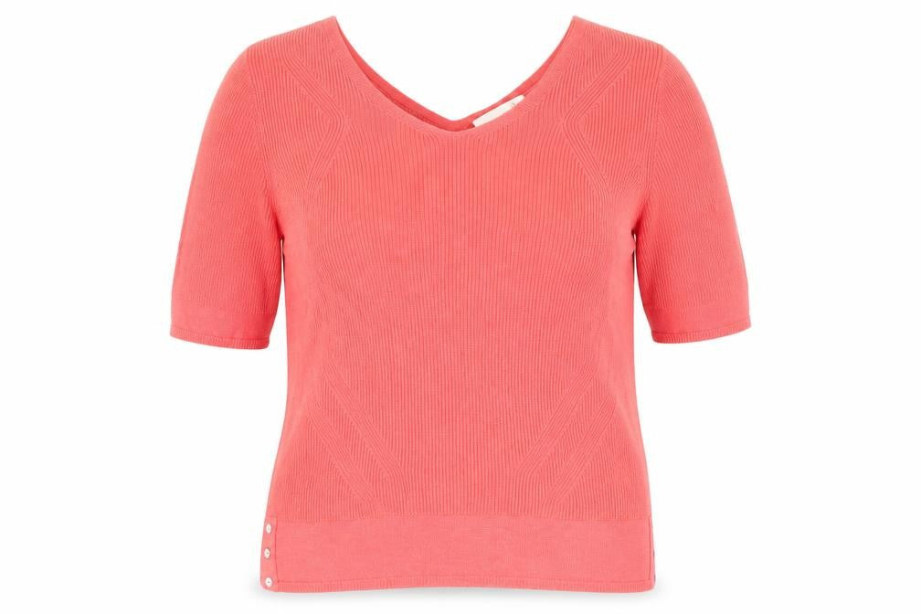Front view of Marks & Spencer Women's Pink V-Neck Pullover, size 12, Casual Knit