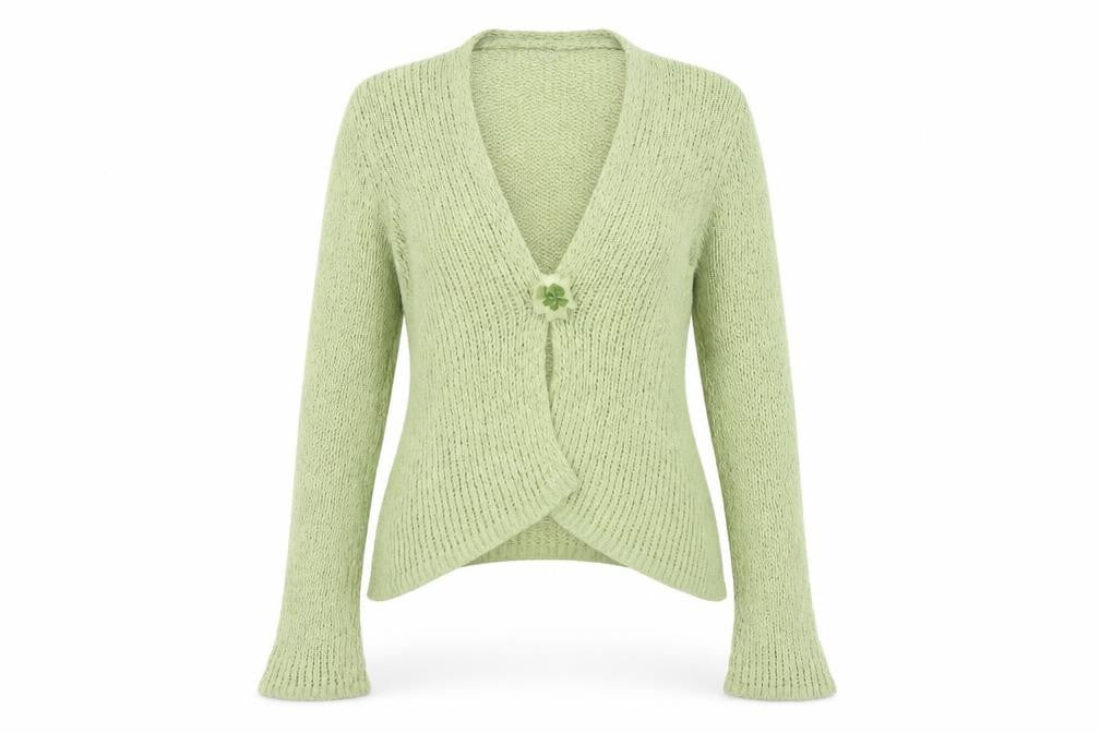 Front view of Marks & Spencer Women Green Wool Cardigan M