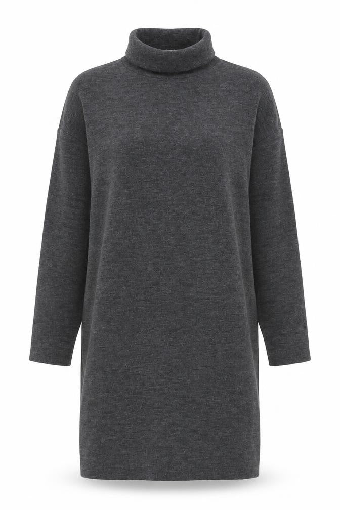 Front view of Mango Women's Grey Jumper Dress, size 12, High Neck