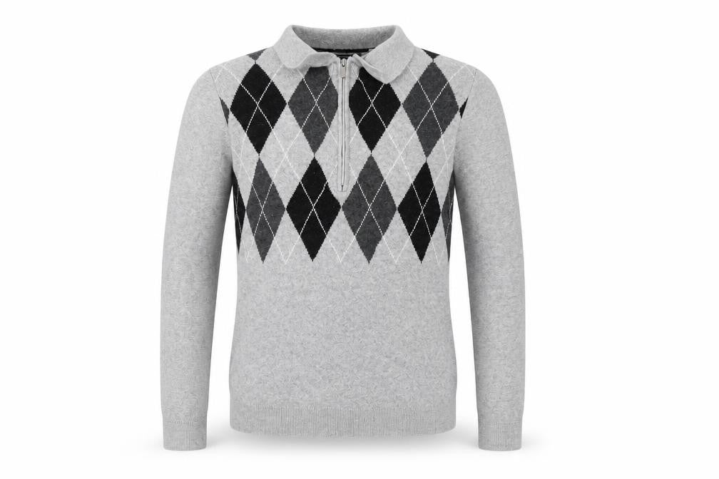 Front view of Next boys’ grey argyle jumper, size 11, years, classic style