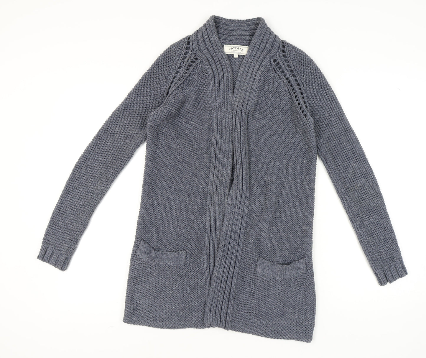 Fat Face Women’s Grey Open Front Cardigan Size 8, Open-Knit Style