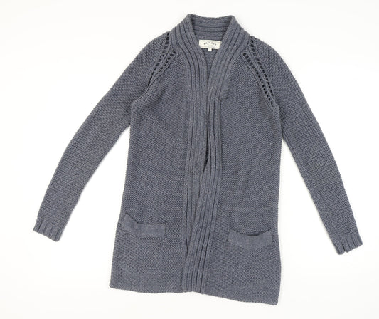 Fat Face Women’s Grey Open Front Cardigan Size 8, Open-Knit Style
