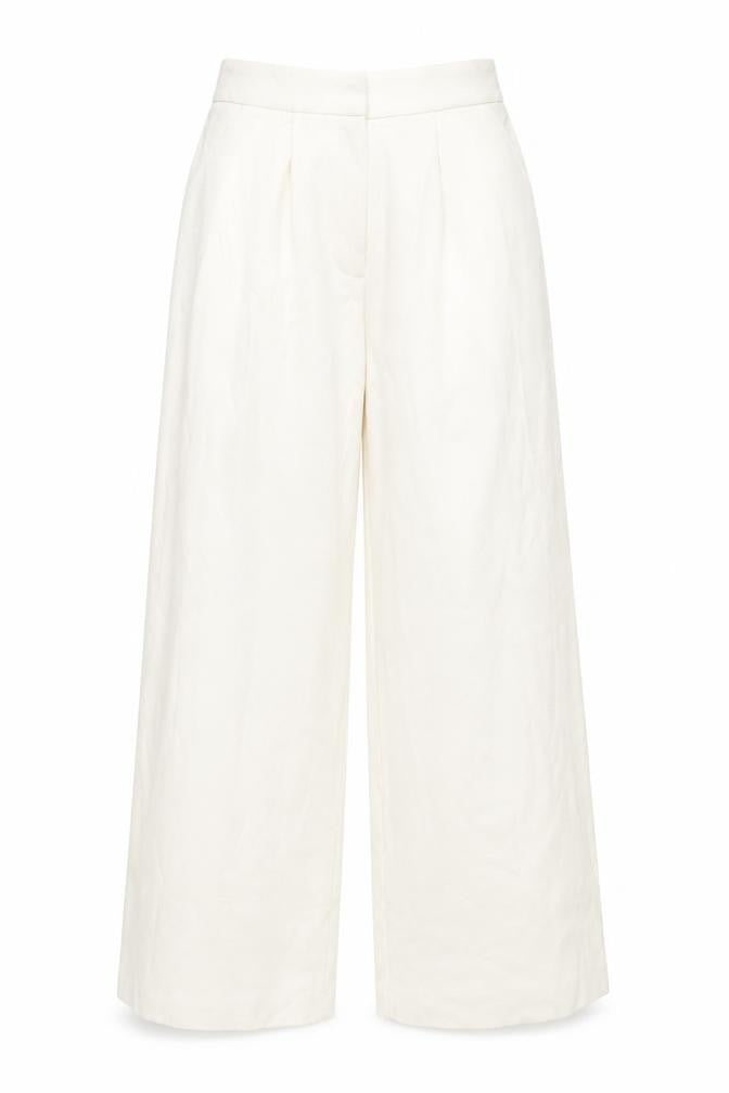 Front view of ASOS Women's Ivory Wide-Leg Trousers, size 10