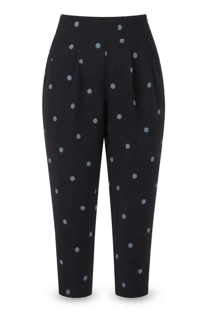 Front view of Zara Women's Black Polka Dot Cropped Trousers