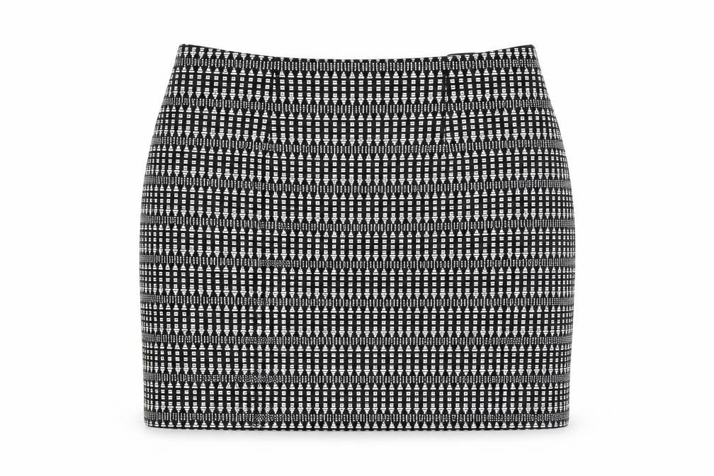 Front view of Peacocks Women's Black Geometric Pencil Skirt, size 12