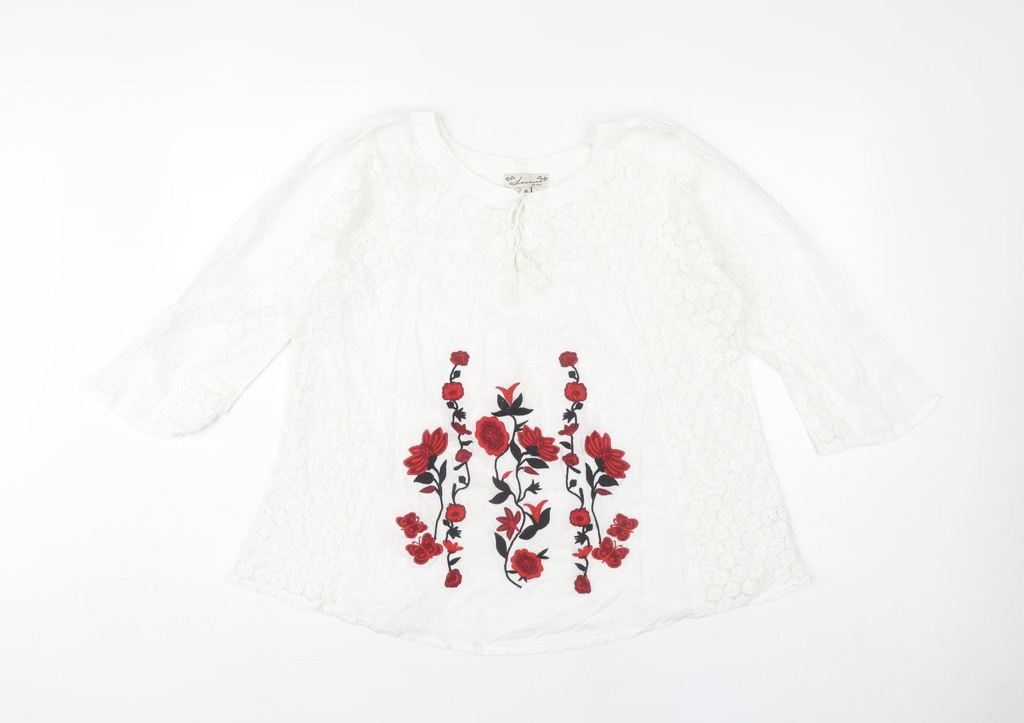 Lavana Women's White Floral Embroidered Blouse M