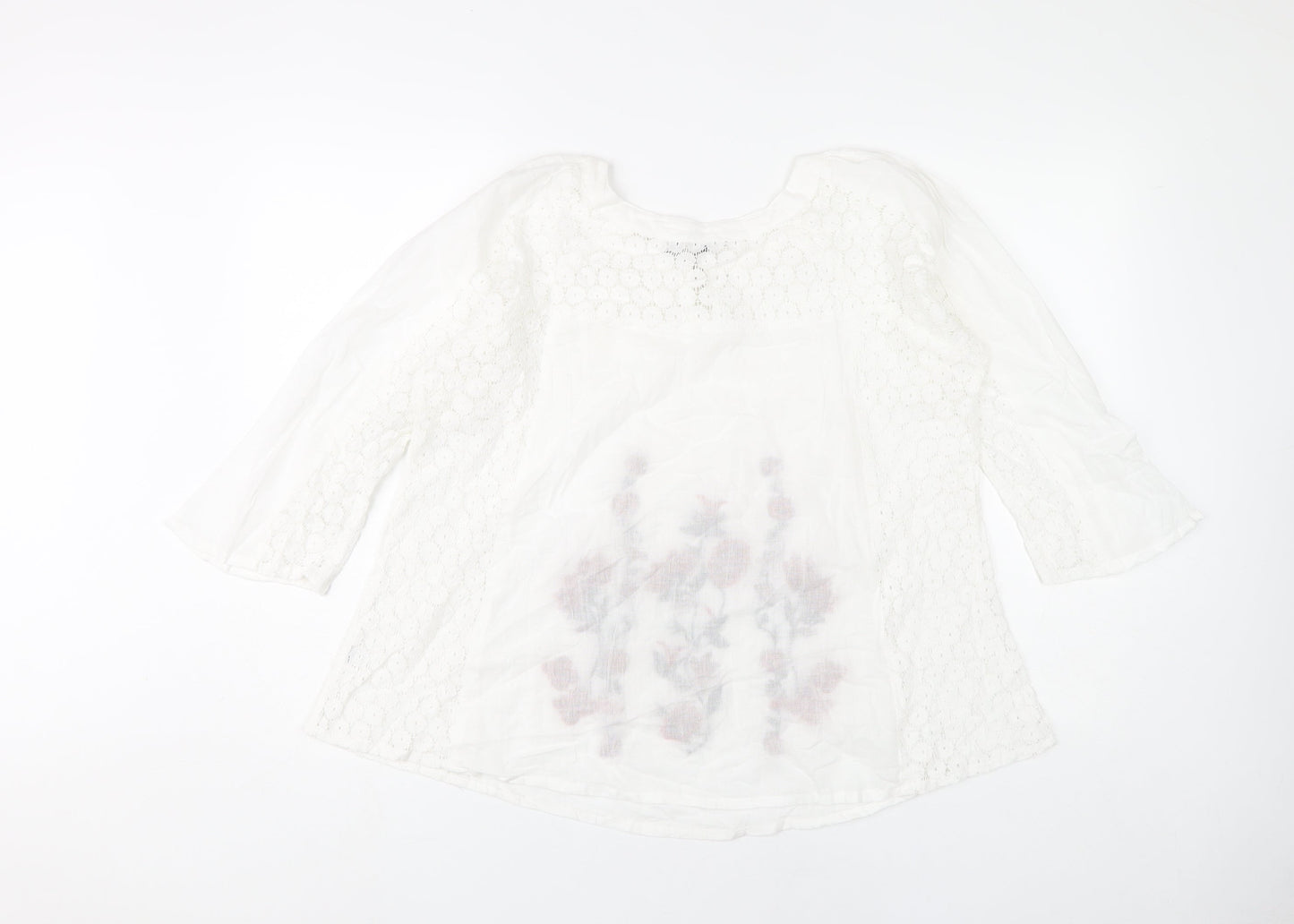 Lavana Women's White Floral Embroidered Blouse M