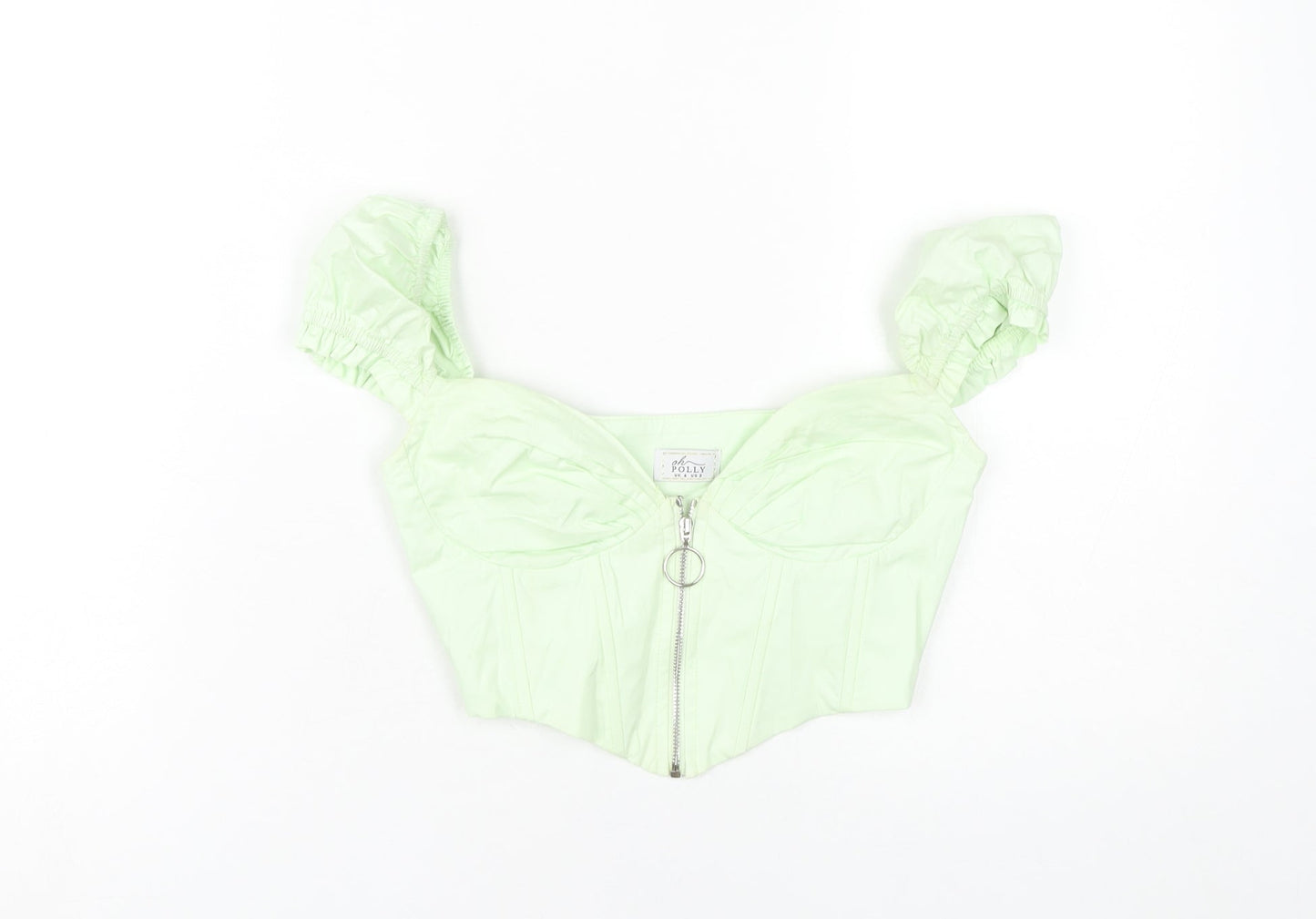 Oh Polly Women’s Green Cropped Puff Sleeve Top