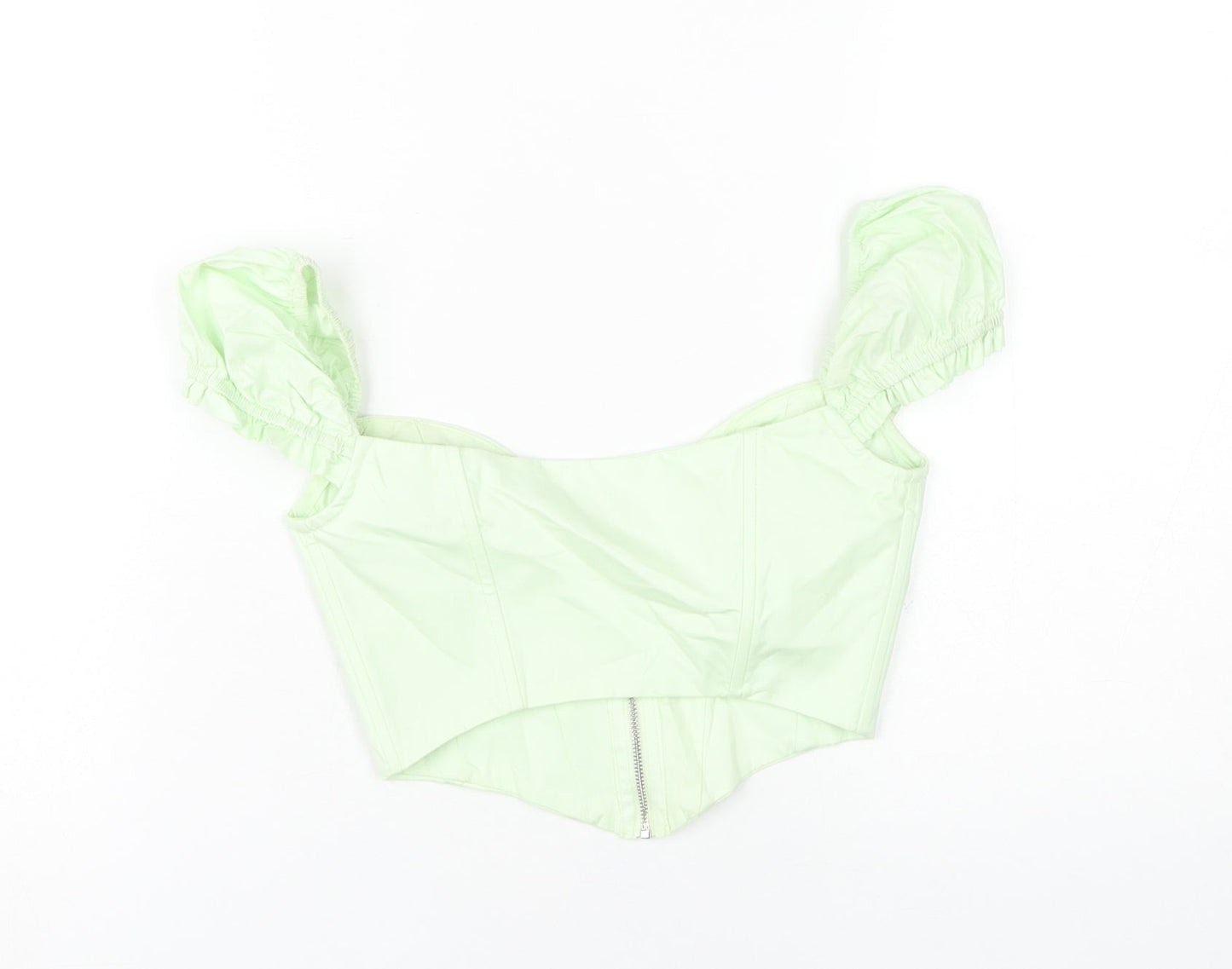 Oh Polly Women’s Green Cropped Puff Sleeve Top