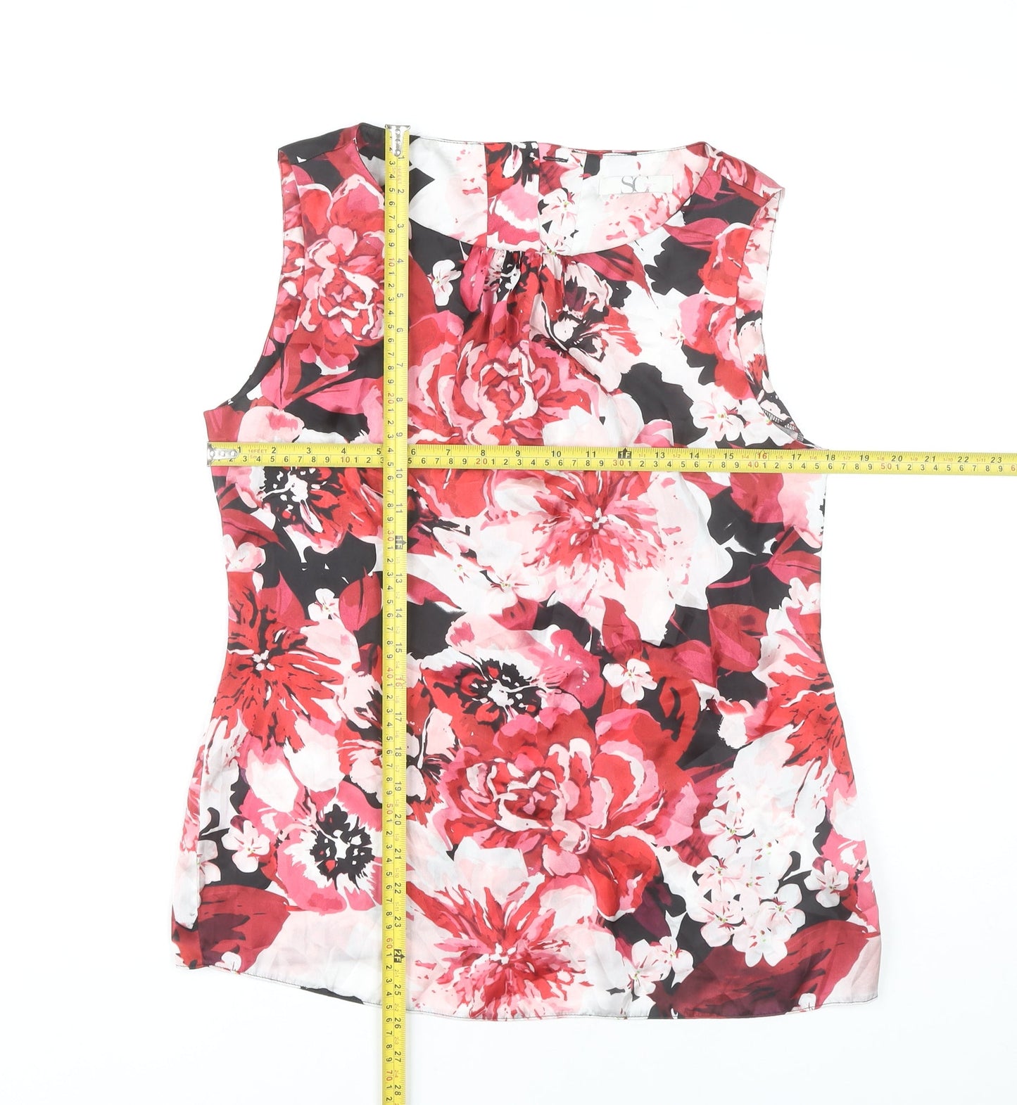 BHS Women's Red Floral Blouse, Size 14, Sleeveless