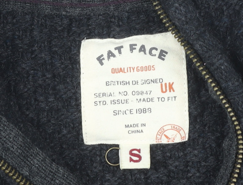 Fat Face Men's Black S Full Zip Chunky-Knit Jumper