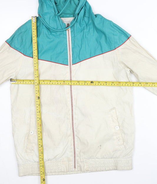 Pull&Bear Teens Blue Beige Hooded Windbreaker Size 12