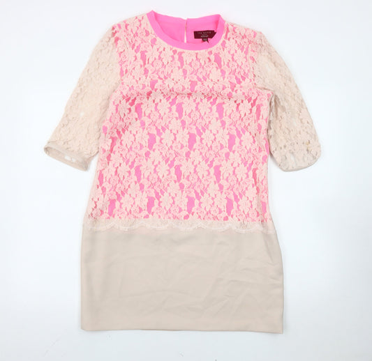 Ted Baker Women’s Pink Beige Lace Sheath Dress Size S Party/Cocktail