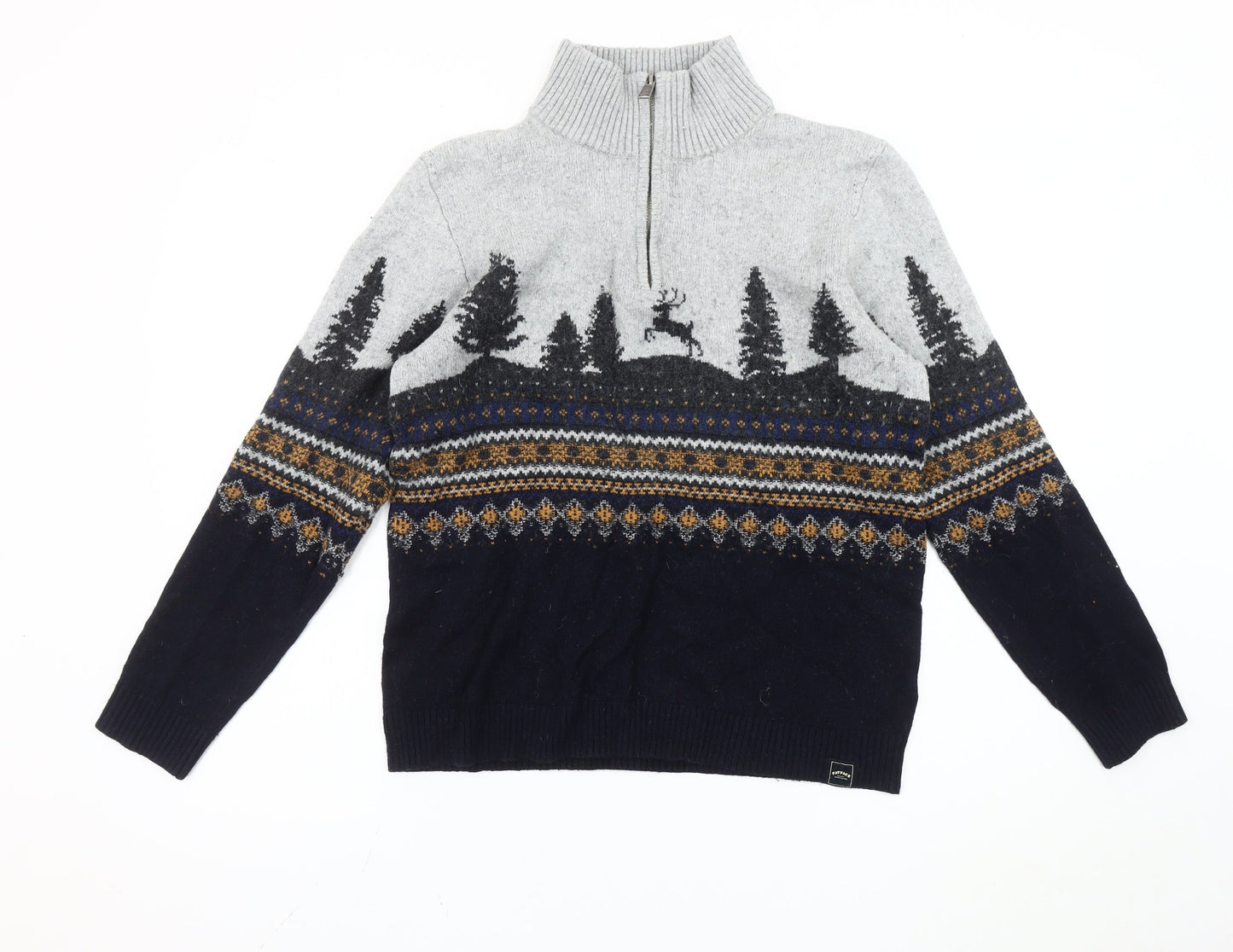 Fat Face Men's Multicoloured Wool Blend Fair Isle Half Zip Jumper M