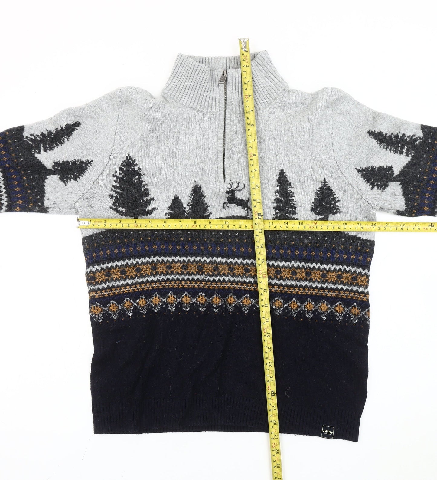 Fat Face Men's Multicoloured Wool Blend Fair Isle Half Zip Jumper M