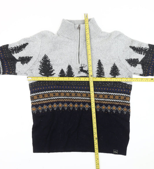 Fat Face Men's Multicoloured Wool Blend Fair Isle Half Zip Jumper M