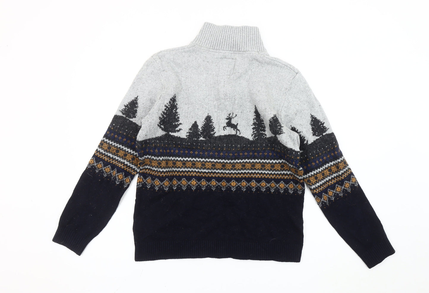 Fat Face Men's Multicoloured Wool Blend Fair Isle Half Zip Jumper M