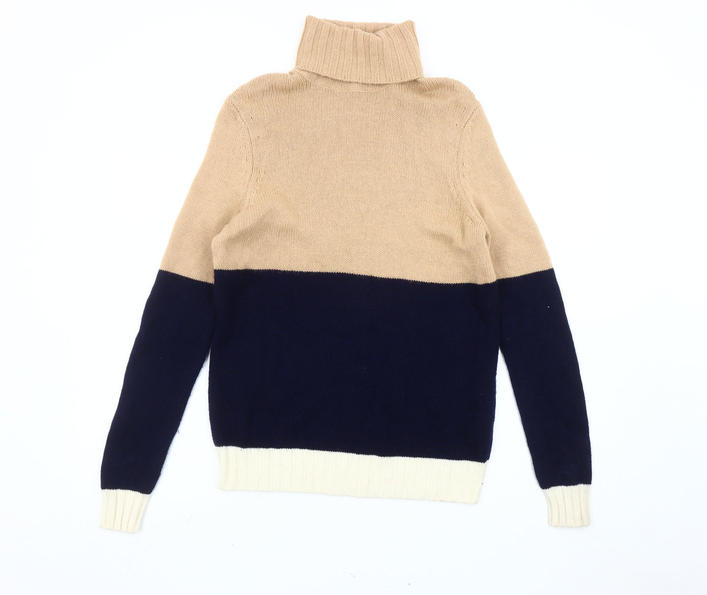Jaeger Women's Beige & Navy Roll Neck Wool Cashmere Jumper XS